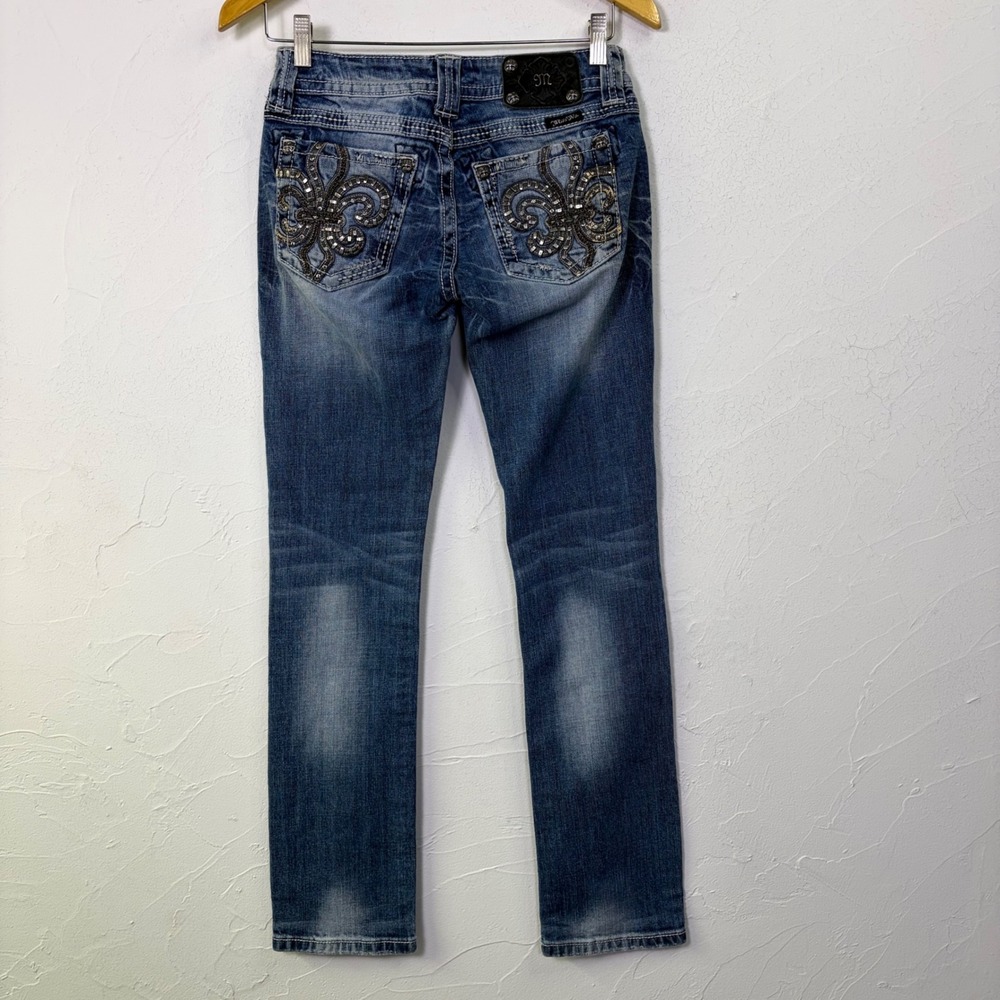 Miss Me Low Rise Straight Jeans Women 27 Embellished Fleur De Lis Y2K FLAWED